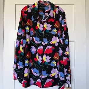Halogen Black Poppy Floral Button Front Top